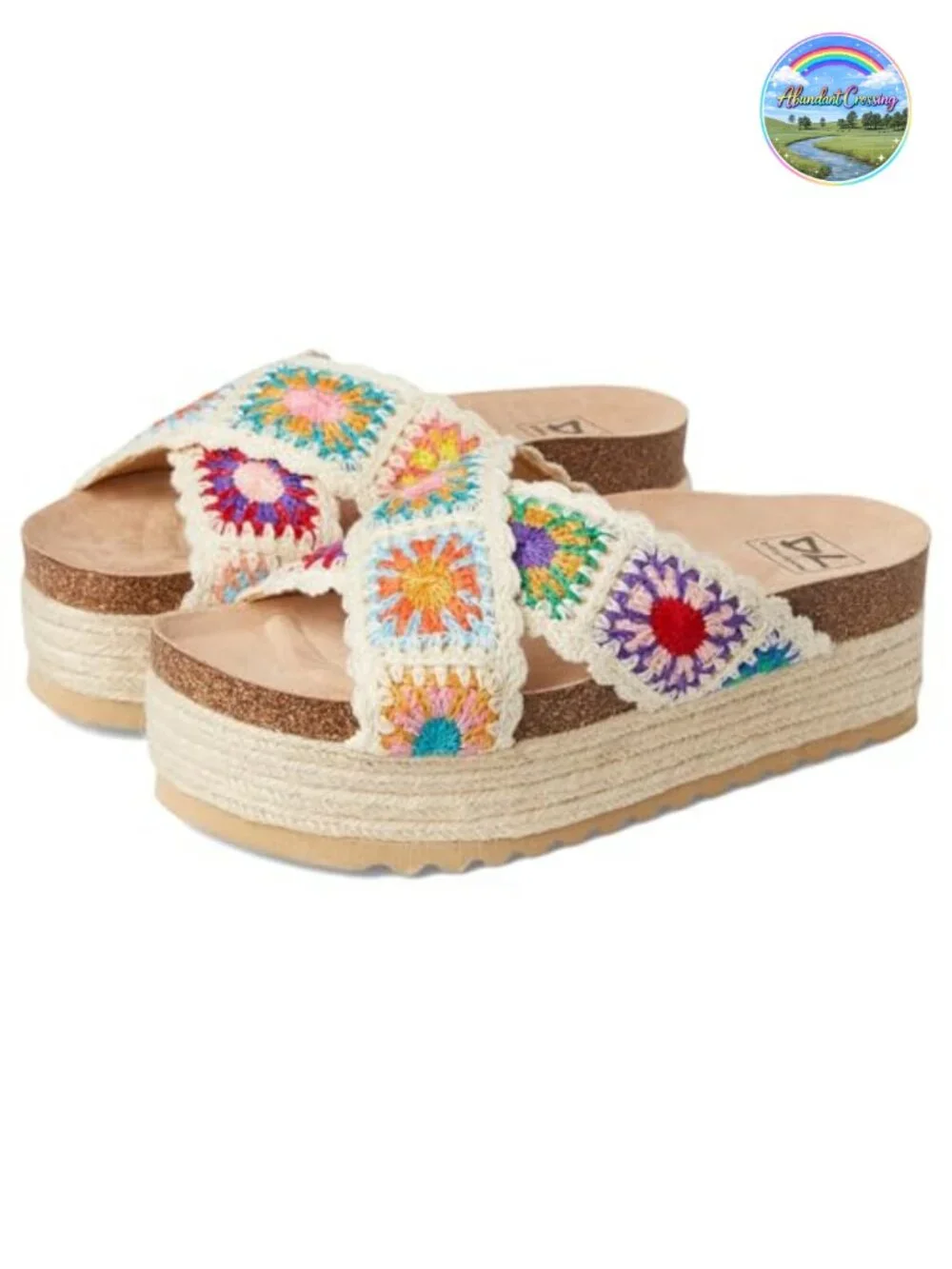 Platform Espadrille Wedge Sandal with Two Band Upper and Cushioned Insole
